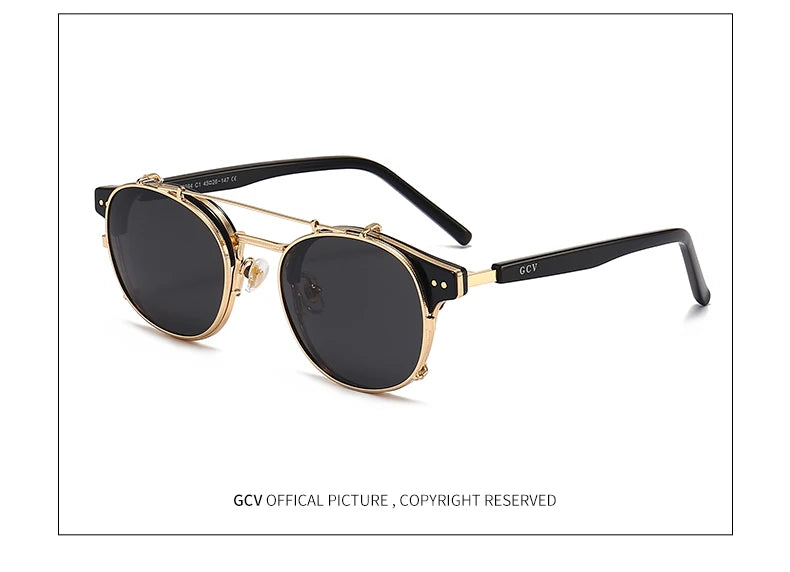 Double Layer Removable Lens Polarized UV400 Gothic Retro Steampunk Sunglasses for Men Women