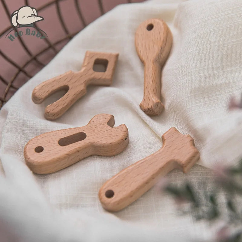 4PC Beech Wood Tools Blocks Baby Toys Montessori DIY Educational Toy Toddler Creative Wrench Tool Shape Teething Toys For Kids