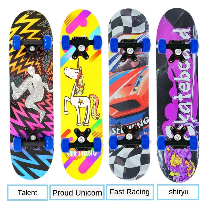 60CM Skateboard Beginner Cartoon Skateboard Maple Wood Deck Skate Board Outdoor Long Board Double Rocker Skateboard