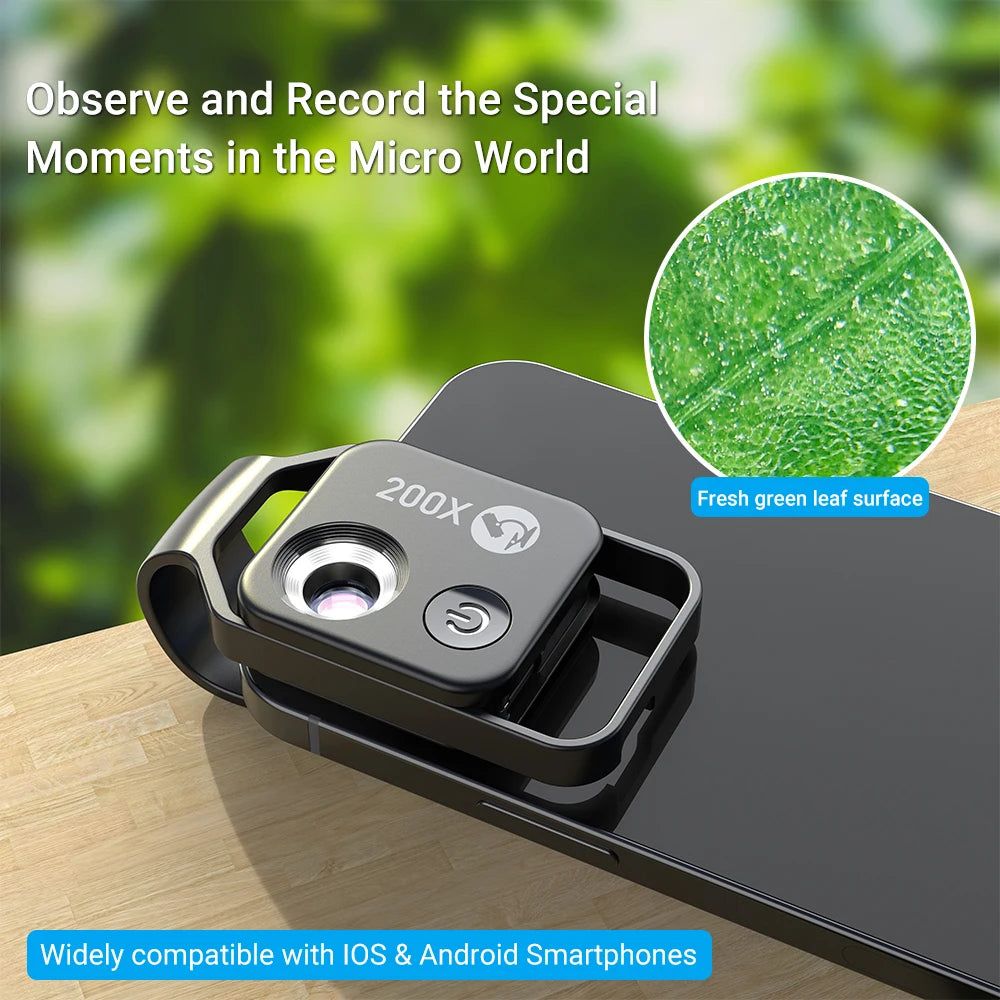 200X Smartphone Microscope Lens with LED Light Universal Clip
