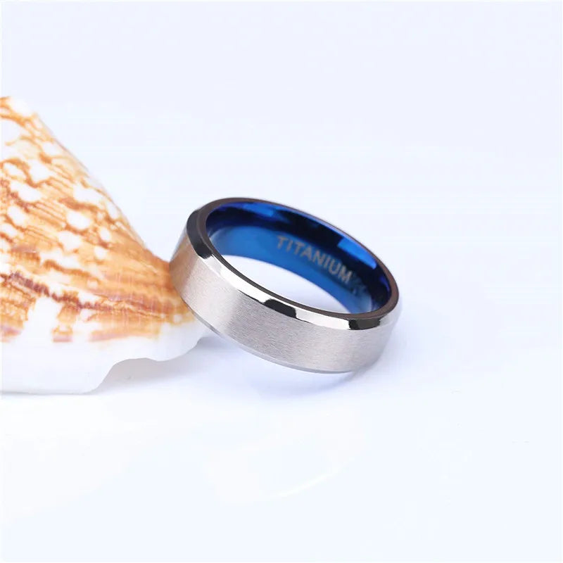 100% Pure Titanium Men Women Ring Silver Color Blue Inside Classic 4/6mm Wedding Rings