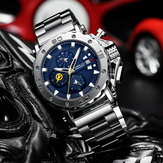 Watch for Men Top Brand Luxury Big Dial Stainless Steel Waterproof Chronograph Wristwatches with Date Relogio Masculino