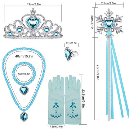 Elsa Princess Accessories Gloves Wand Crown Jewelry Set Elsa Wig Necklace Braid for Princess Dress Clothing Cosplay Dress UP