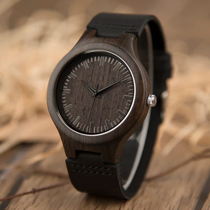 Black Men Wristwatch Quartz Wooden Watch Logo Designs Special Gift With Leather Band Wood Watches