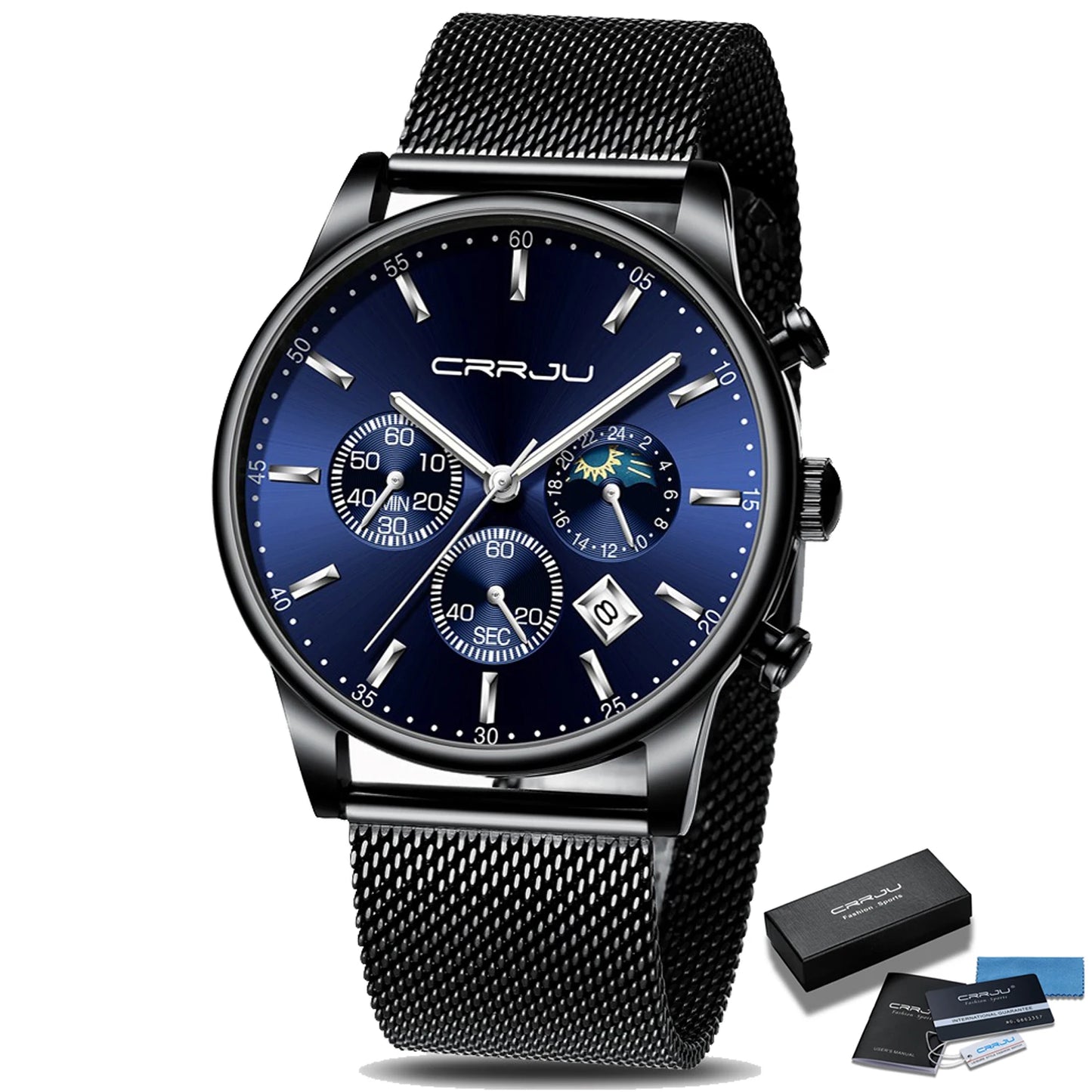 Relogio Masculino Luxury Quartz Watch for Men Blue Dial Watches Sport Watches Chronograph Clock Mesh Belt Wrist Watch