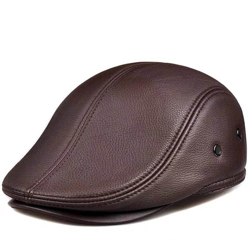 Men's outdoor leather hat winter Berets male warm Ear protection cap 100% genuine leather dad hat