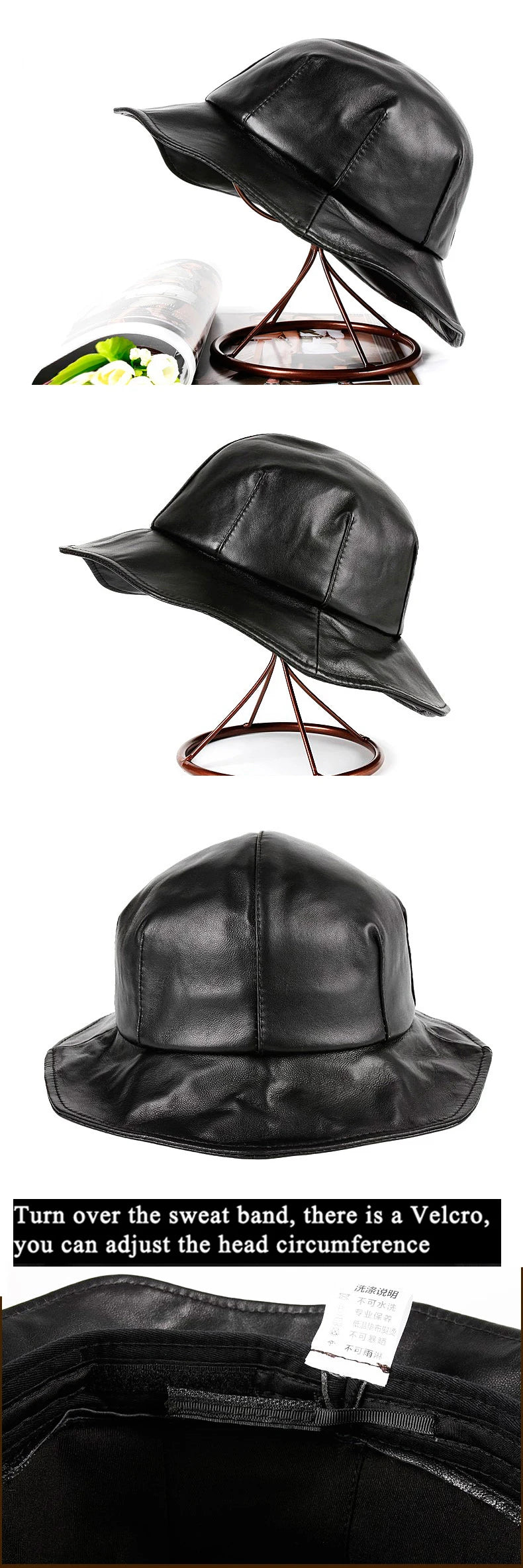 Winter Genuine Leather Hat For Women Korean British Bud Shape Big Brim Basin Caps Japanese Female White Fisherman Top Fedoras