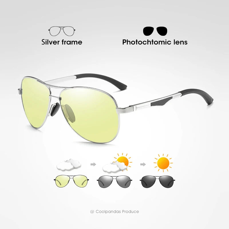 Aviation Photochromic Polarized UV400 Night Vision Driving Sunglasses for Men Women