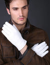 Genuine Leather White Gloves Solid Wrist Buttons Female Lambskin Driving Glove