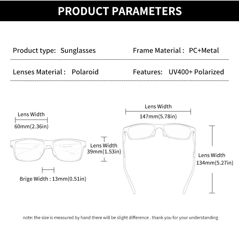 Rectangle Men Polarized Sunglasses Aluminium Magnesium UV400 Driving Eyewear Mirror Lens