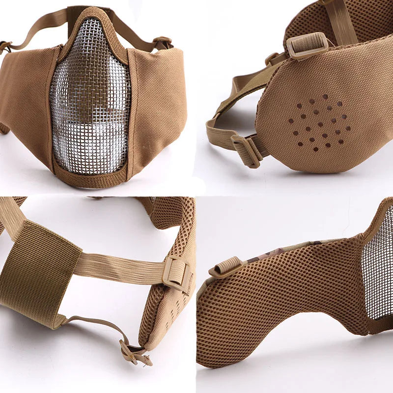 Airsoft Face Mask With Ear Mesh Face Breathable Mouth Mask Tactical Paintball Softair Protective Mask Shooting Hunting Equipment