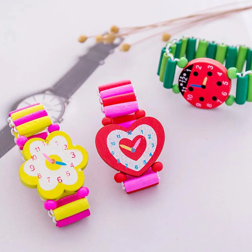 Kids Girl Colorful Wood Bracelets Children Elastic Watch Wristbands Child Toy Bracelet