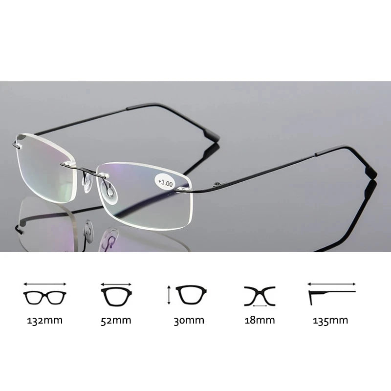 Rimless Memory Alloy Reading Glasses with Brown Lenses