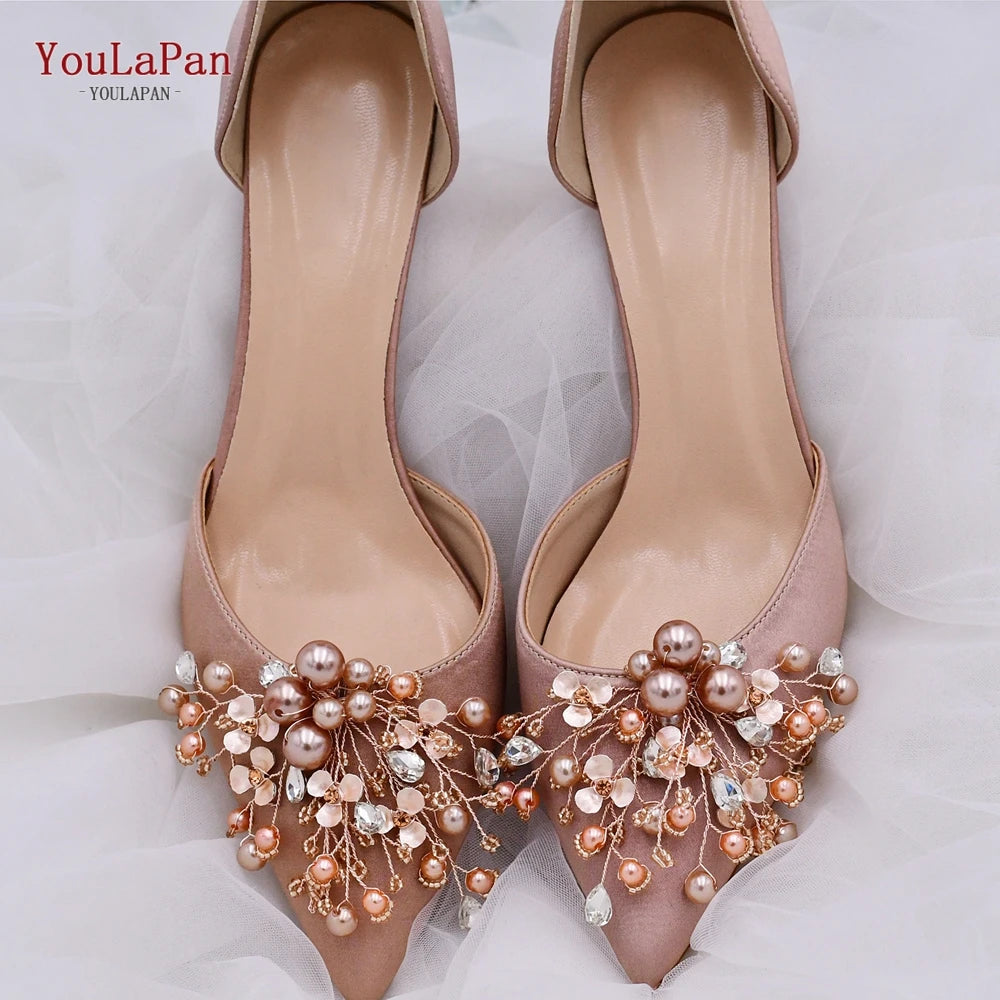 X18 Fashion Shoe Clips Colored Pearls Shoes Clips High Heel Handmade Alloy Flower Bridal Shoe Buckle Shoes Accessories