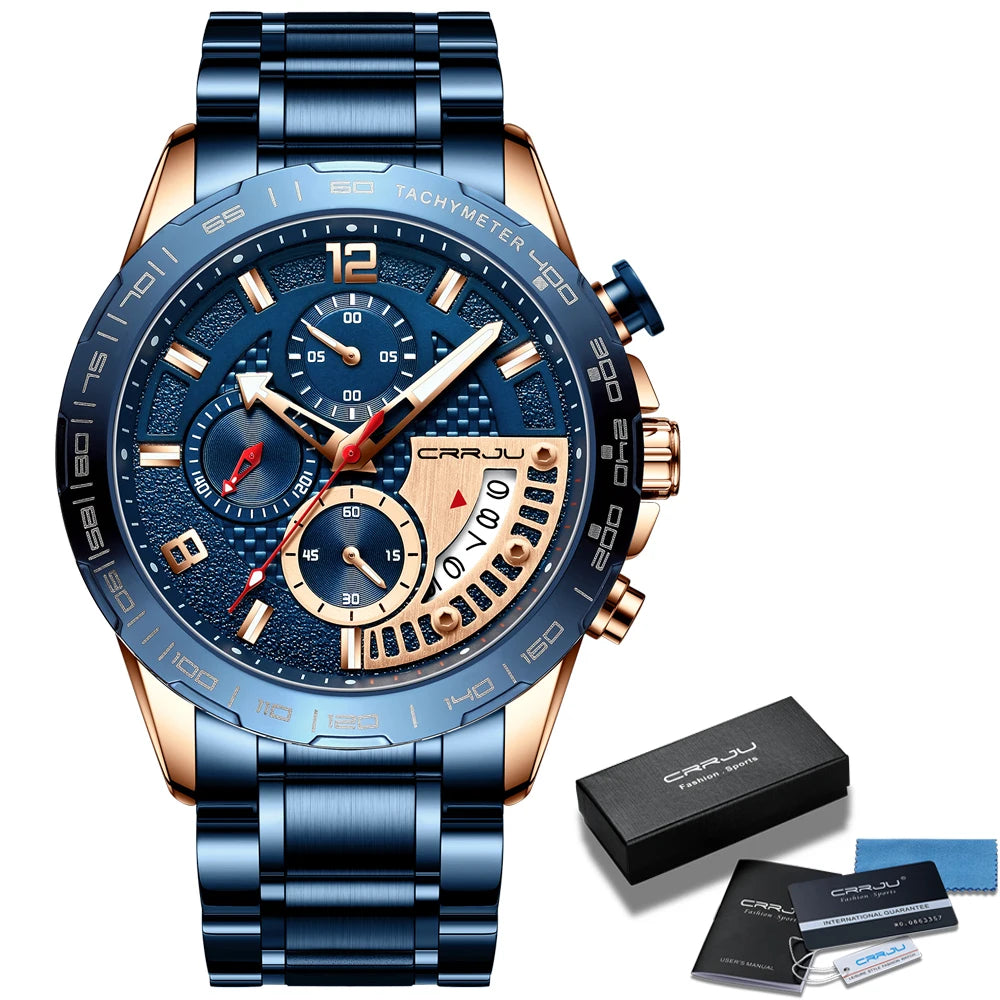 Mens Watches Fashion Stainless Steel Business Watch Luxury Luminous Waterproof Chronograph Quartz Watch Relogio Masculino