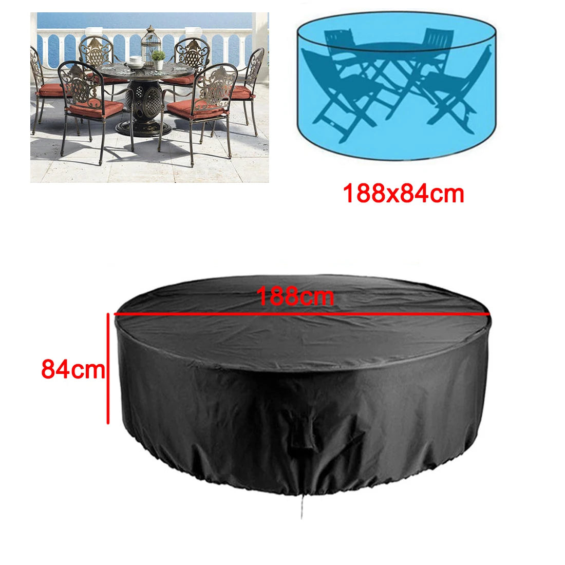Waterproof Round Table Cover 210D Oxford Outdoor Patio Furniture Dustproof Rain Snow Protector