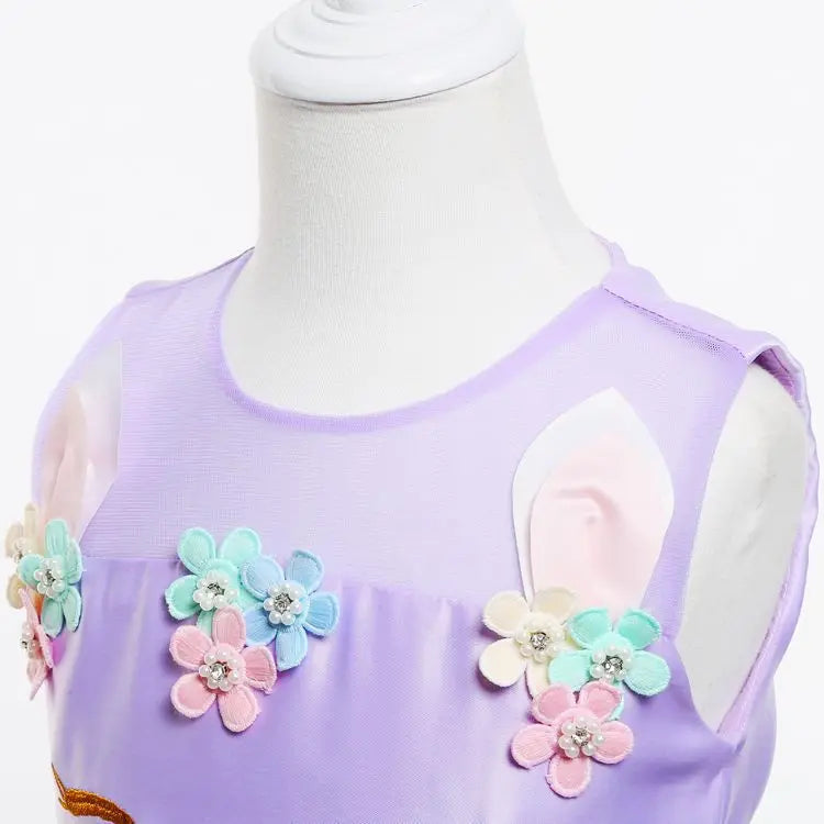 Unicorn Flower Applique Princess Ball Gown Dress