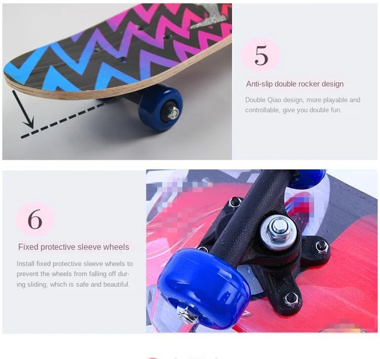 60CM Skateboard Beginner Cartoon Skateboard Maple Wood Deck Skate Board Outdoor Long Board Double Rocker Skateboard