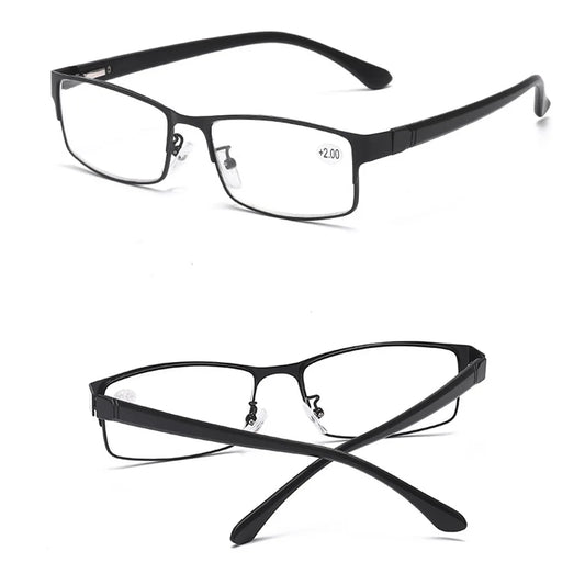 Men Reading Glasses Metal Frame Rectangle Blue Presbyopia Eyewear Women TR90 Spring Leg Eyeglasses Clear Lens