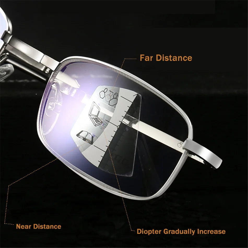 Folding Progressive Reading Glasses Men Women Multifocal Metal Foldable Presbyopic Glasses Diopter +1.0 1.50 2.0 2.5 3.0