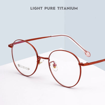 Ultra Light Pure Titanium Glasses Frame Retro Round Decorative Optical Prescription Eyeglasses Frame Women 2054