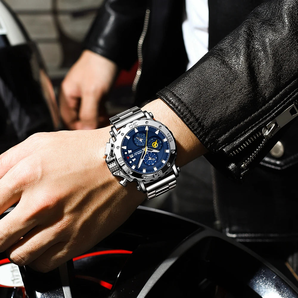 Watch for Men Top Brand Luxury Big Dial Stainless Steel Waterproof Chronograph Wristwatches with Date Relogio Masculino