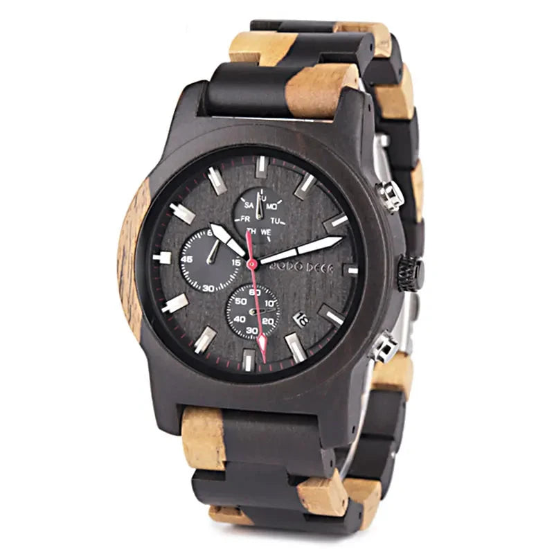 Watches Creative Business Quartz Clock Wood Timepieces Chronograph Date Week Display