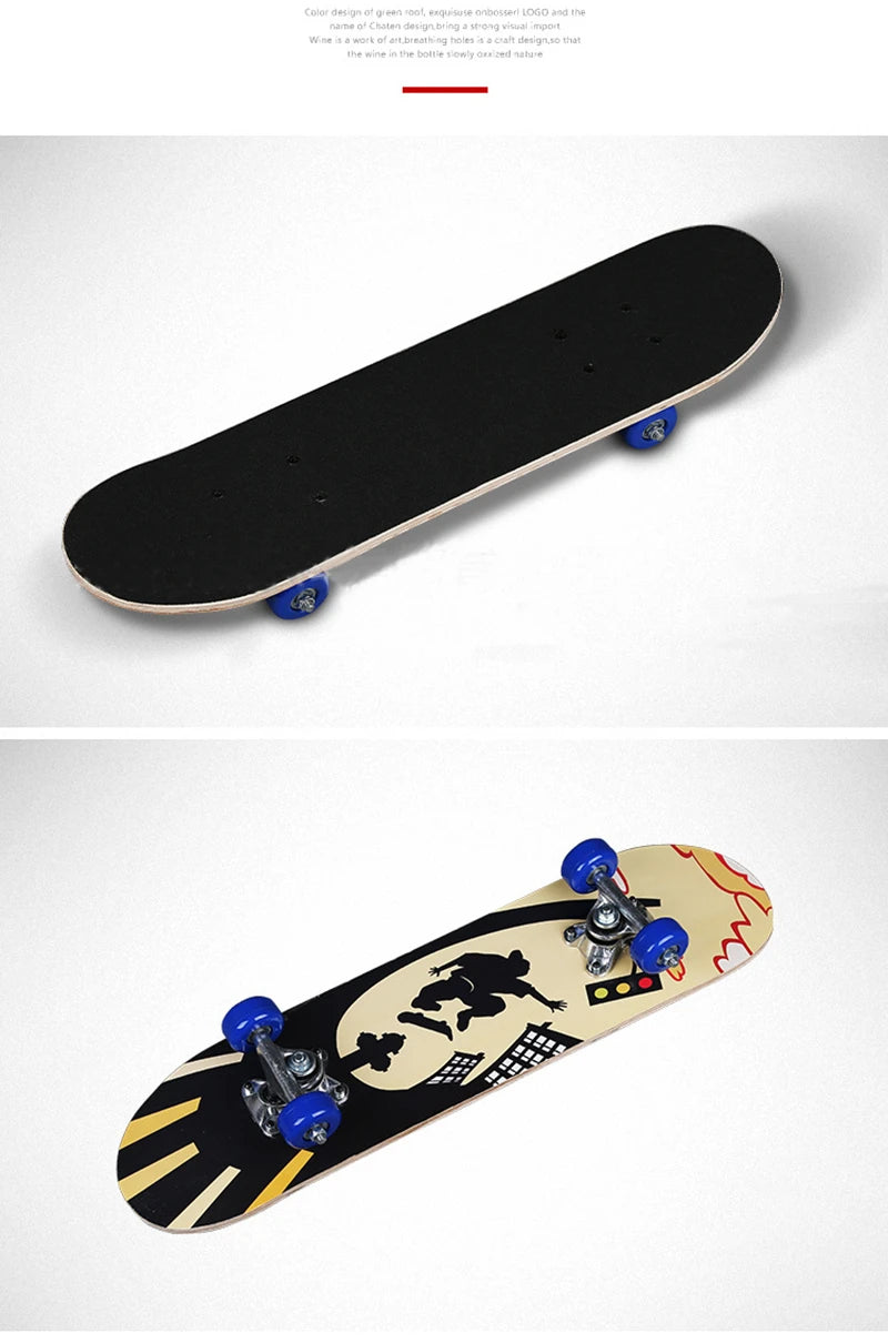 Skateboard Four Wheel Skate Board Scooter Longboard Pulley Wheel Double Rocker Maple Skateboard Alloy Roller Board
