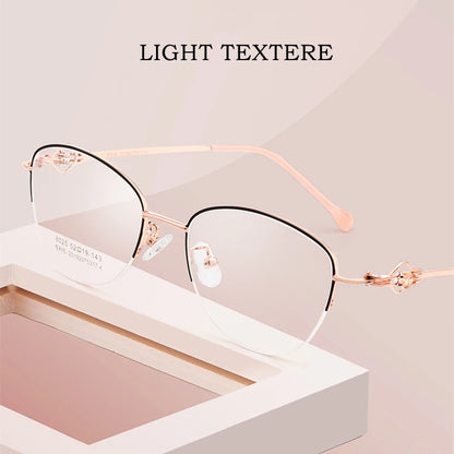 Women Half-frame Glasses Anti-blue Light Retro Ultralight Metal Fashion Optical Prescription Eyeglasses Frame 8025Z