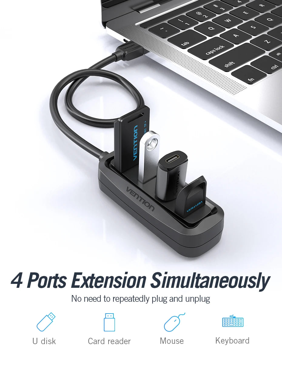 USB 2.0 HUB 4 Port with LED Multi USB Splitter for Lenovo Xiaomi Macbook Pro Air Computer Accessories Laptop HUB USB 2.0