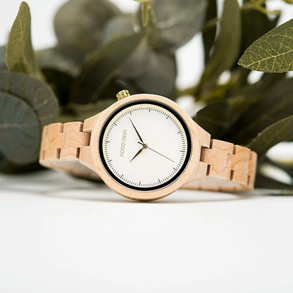 Casual Fashion Ladies Watches Maple Wood Wristwatch Quartz