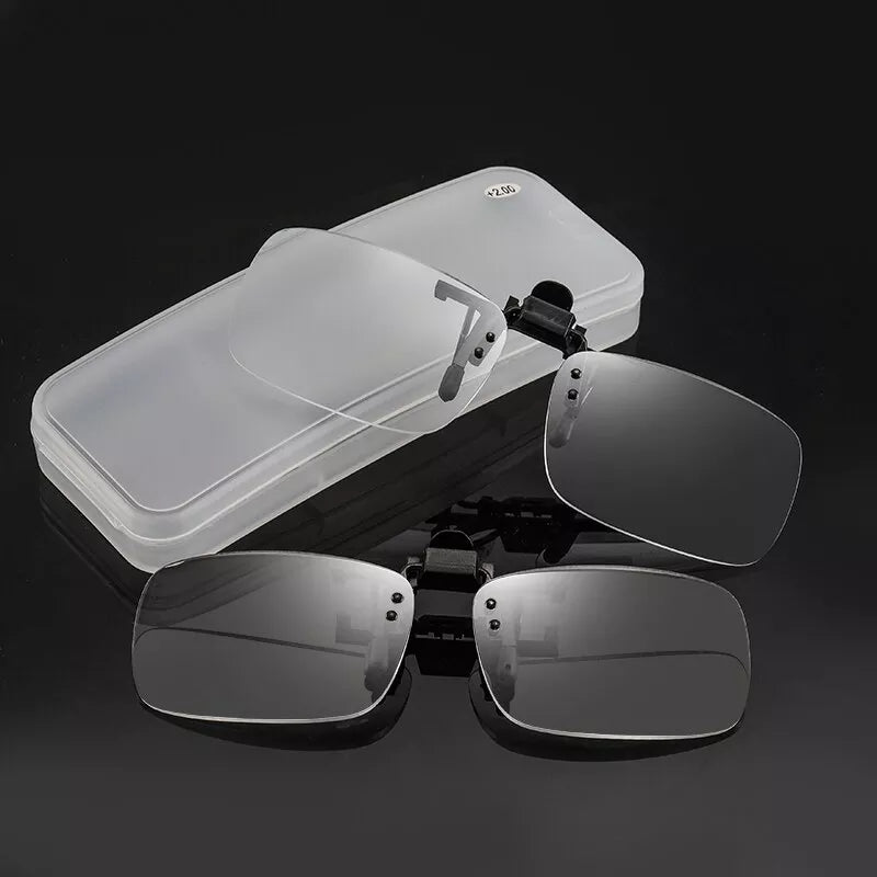 Magnifying Clip On Glass Rimless Lenses Reading Glasses Men Reading Sunglasses With Diopter Magnifier Lenses With Box