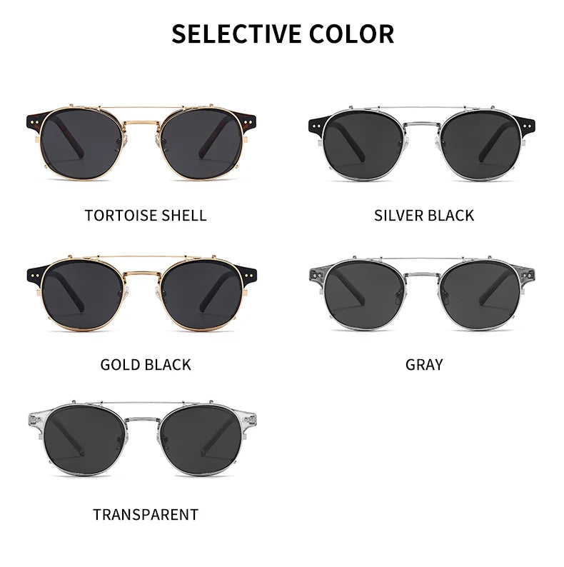 Double Layer Removable Lens Polarized UV400 Gothic Retro Steampunk Sunglasses for Men Women