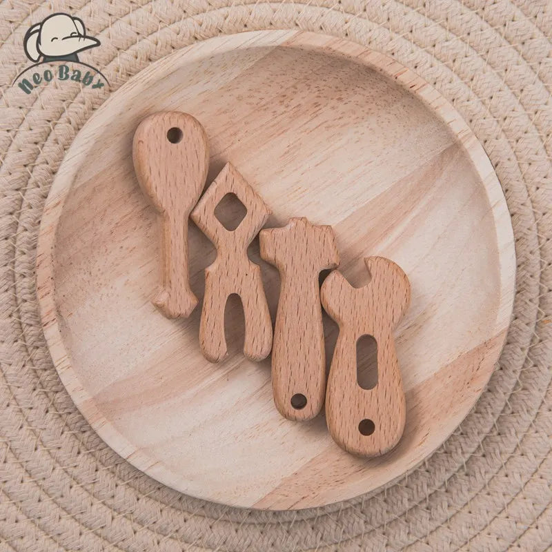 4PC Beech Wood Tools Blocks Baby Toys Montessori DIY Educational Toy Toddler Creative Wrench Tool Shape Teething Toys For Kids