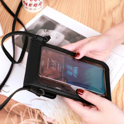 Cell Phone Bag Transparent Waterproof Touch Shoulder Bag Tassel Leather Smartphone Wallet Women Purse Card Pouch