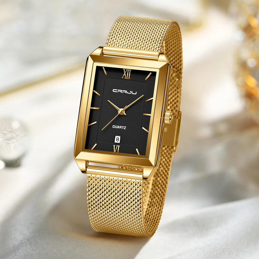 Watch Men Top Brand Luxury Square Golden Quartz Stainless Steel Waterproof Wrist Watch Relogio Masculino