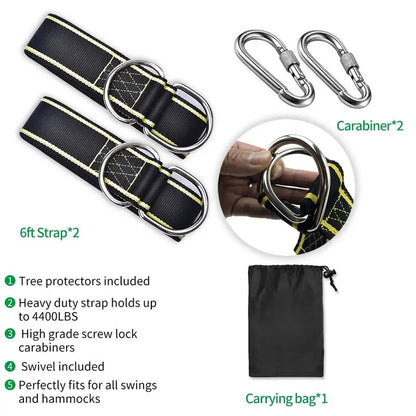 Lighten Up Hammock Straps Rope Carabiner Tree Swing Hanging Kit Hammock Straps Camping 350KG Load Capacity Rope Carabiner