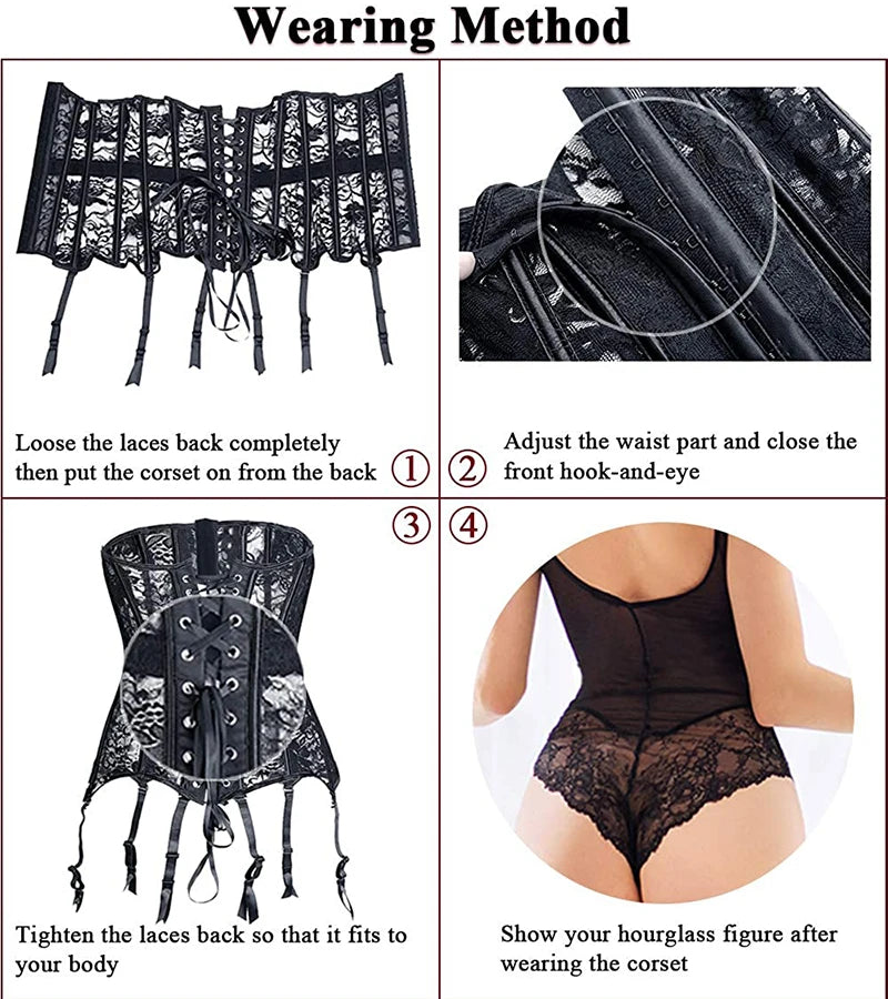 Steampunk Corset Gothic Plus Size Corsets Lace Up Boned Under bust Bustier Waist Trainer Cincher Body Shaper Corselet