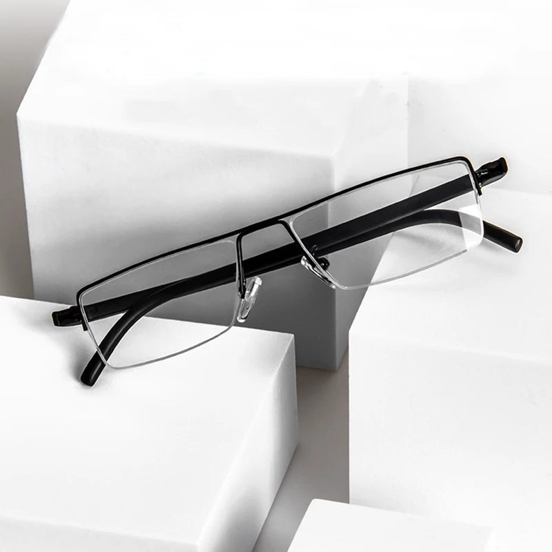 Half Frame Rectangle Reading Glasses with Alloy Frame and Blue Light Blocking Lenses