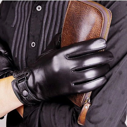 Man Genuine Leather Button Black Thick/Thin Gloves Male Commercial Business meeting MC Host Driving Suede Luvas