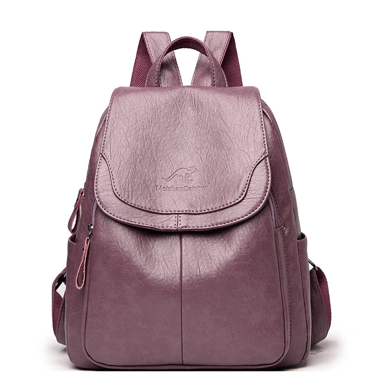 Soft Leather Backpacks Vintage Female Shoulder Bags Casual Travel Ladies Bagpack School Bags