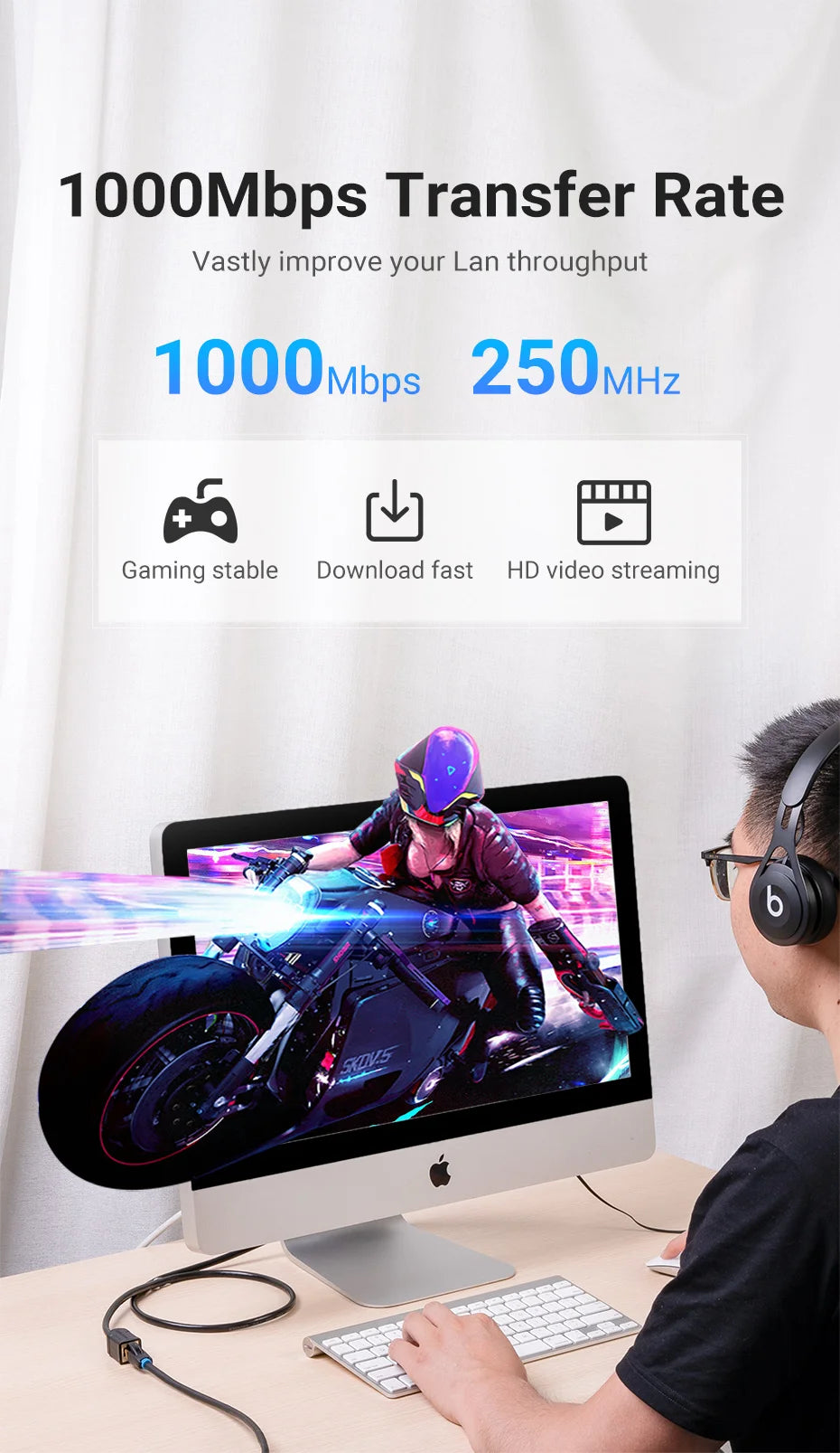 Ethernet Extension Cable RJ45 Cat6 SFTP Male to Female Extension Patch Cable Adapter for PC Laptop Cat6 Ethernet Cable