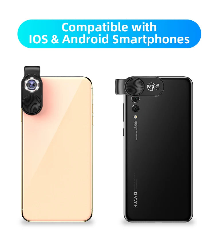 100X Smartphone Microscope Lens with LED Light Universal Clip