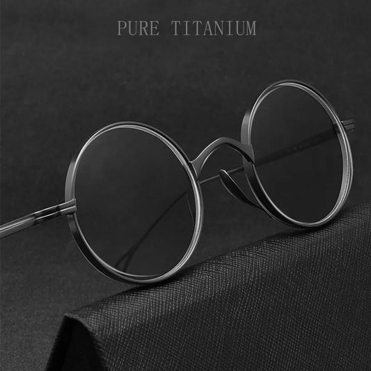 Ultra-Light Pure Titanium Wide-Rim Retro Round Eyewear Frame Myopia Prescription Eyeglasses Frame Men And Women 10518