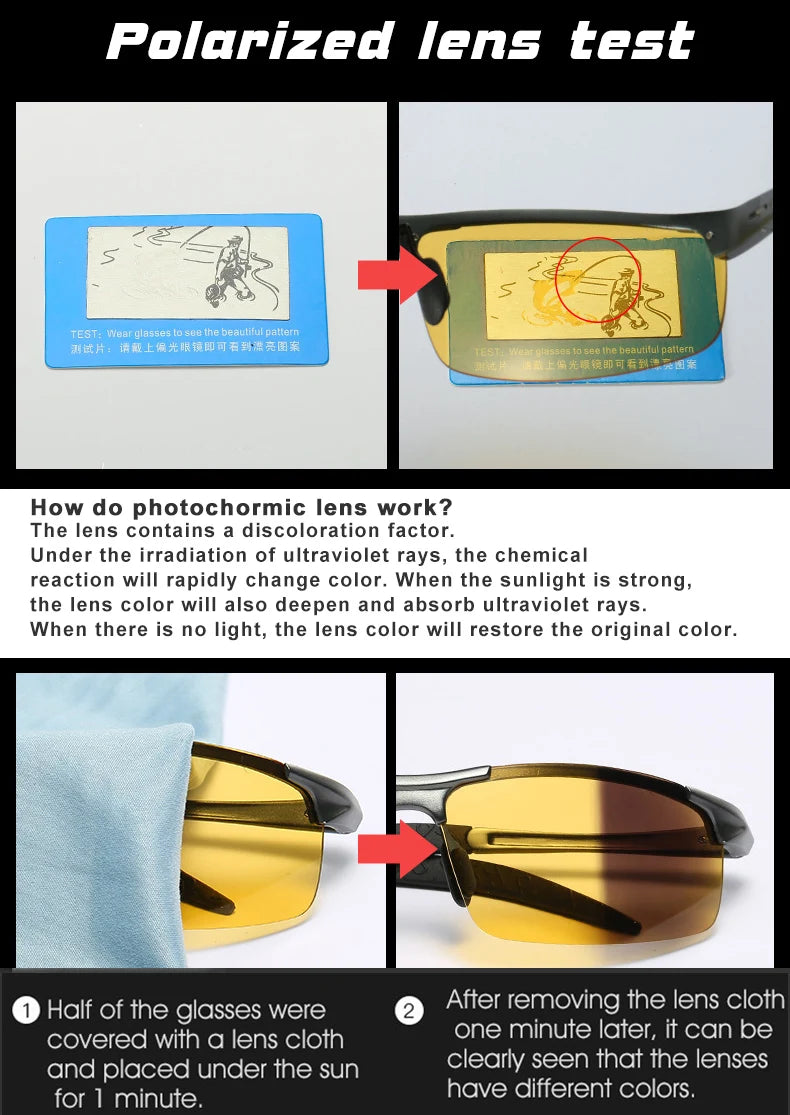 Aluminum Magnesium Photochromic Polarized Sunglasses UV400 Night Vision Driving Glasses for Men Women