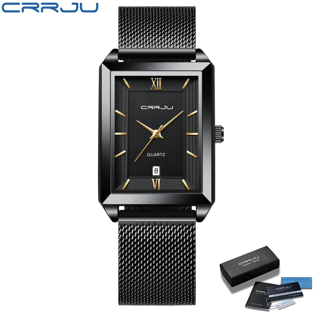 Watch Men Top Brand Luxury Square Golden Quartz Stainless Steel Waterproof Wrist Watch Relogio Masculino