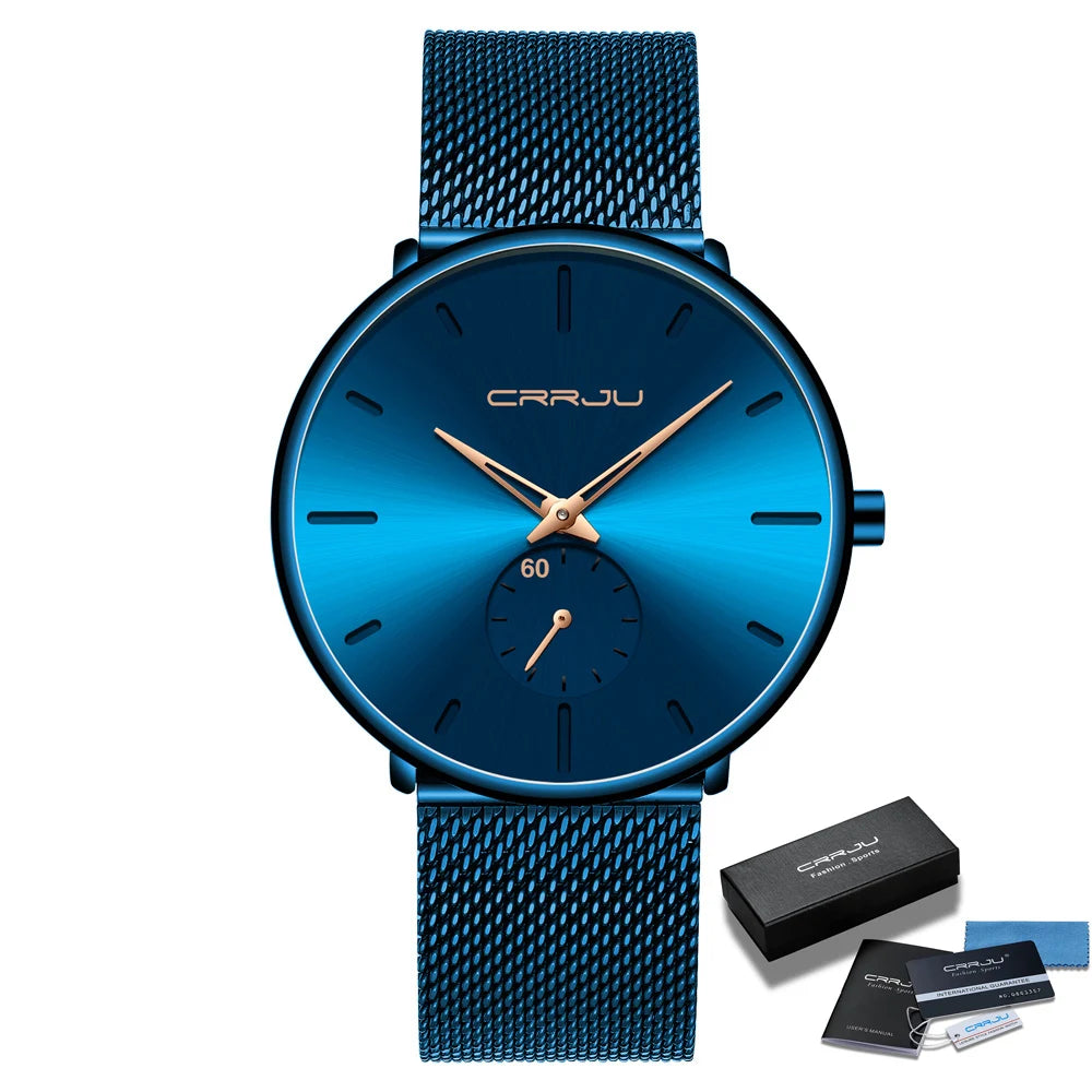 Fashion Blue Men Watch Top Luxury Brand Minimalist Ultra-thin Quartz Watch Casual Waterproof Clock Relogio Masculino
