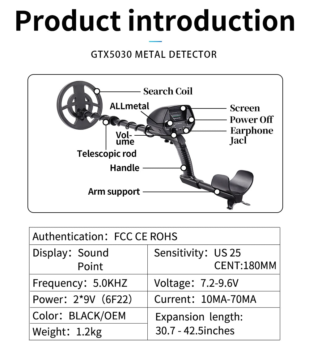 Underground Metal detector GTX5030 - Detection of gold, silver, copper, iron coins all metal detection, easy operation