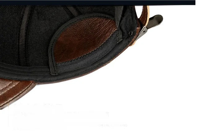 Man Genuine Leather Baseball Caps Male Casual Cowhide Belt Ear Warm 56-60 Adjustable Sprot Flight Hats