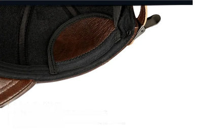 Man Genuine Leather Baseball Caps Male Casual Cowhide Belt Ear Warm 56-60 Adjustable Sprot Flight Hats